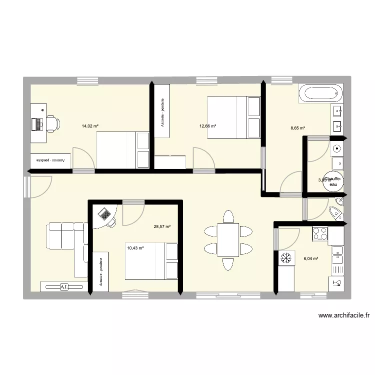 version entrée vers ouest. Plan de 7 pièces et 84 m² version entrée vers ouest. Plan de 7 pièces et 84 m²
