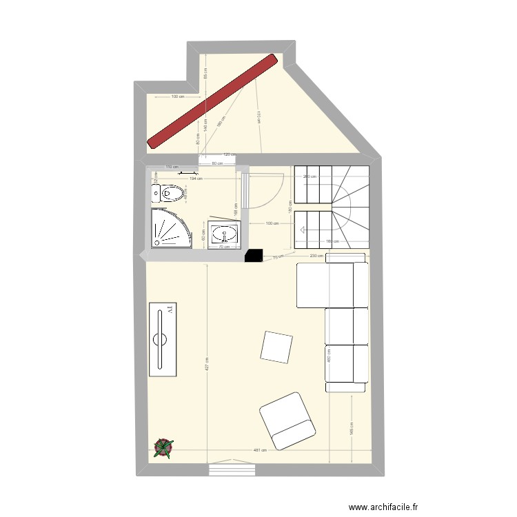 Saint-Hilaire 1er étage. Plan de 2 pièces et 36 m2