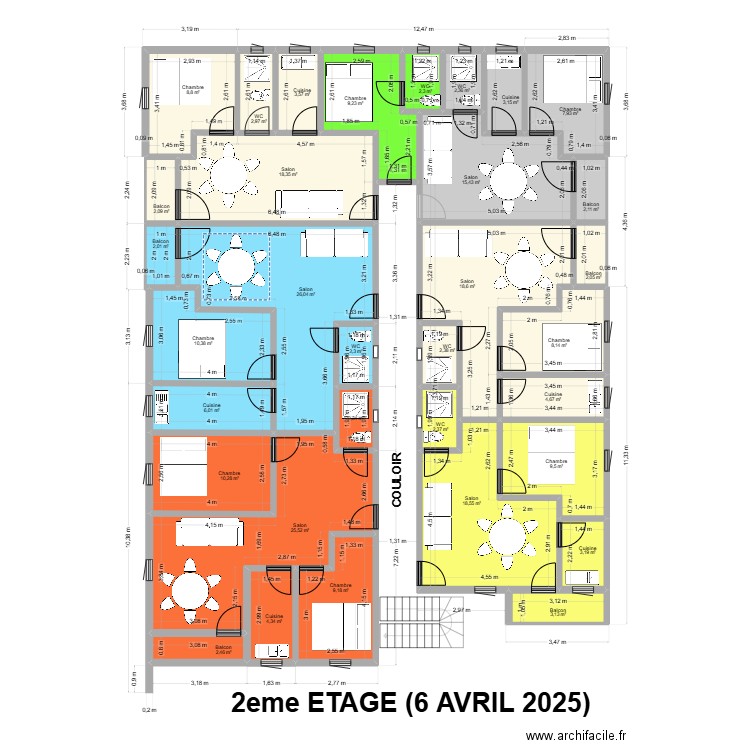 2EME ETAGE 6 AVRIL 2025. Plan de 33 pièces et 252 m2