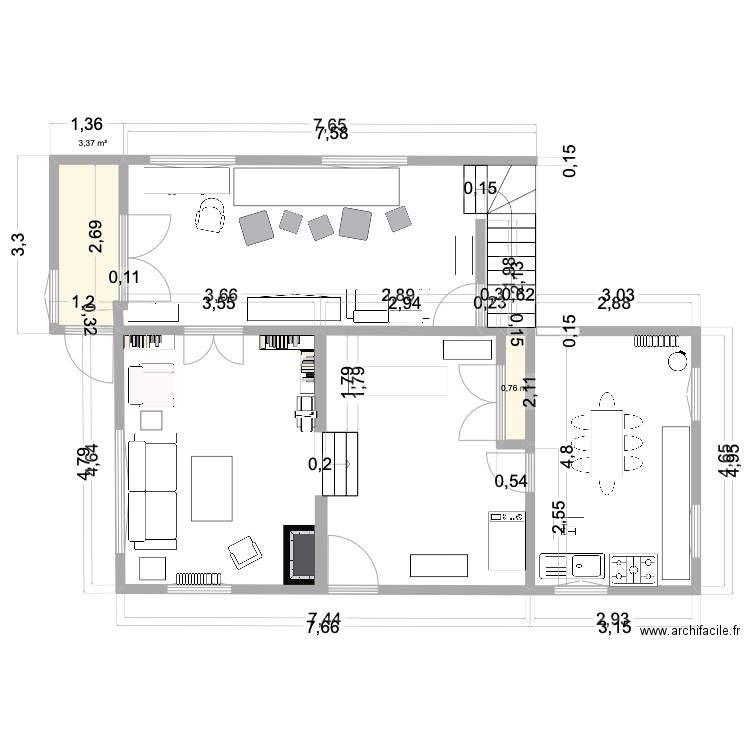 NORA. Plan de 2 pièces et 4 m2