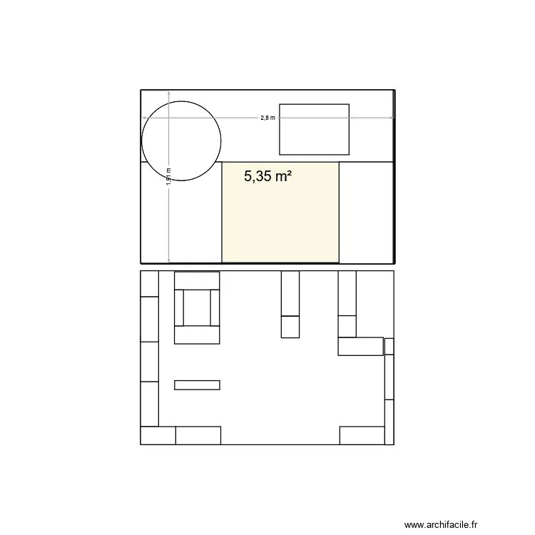 Cuisine 2. Plan de 1  et 5 m²