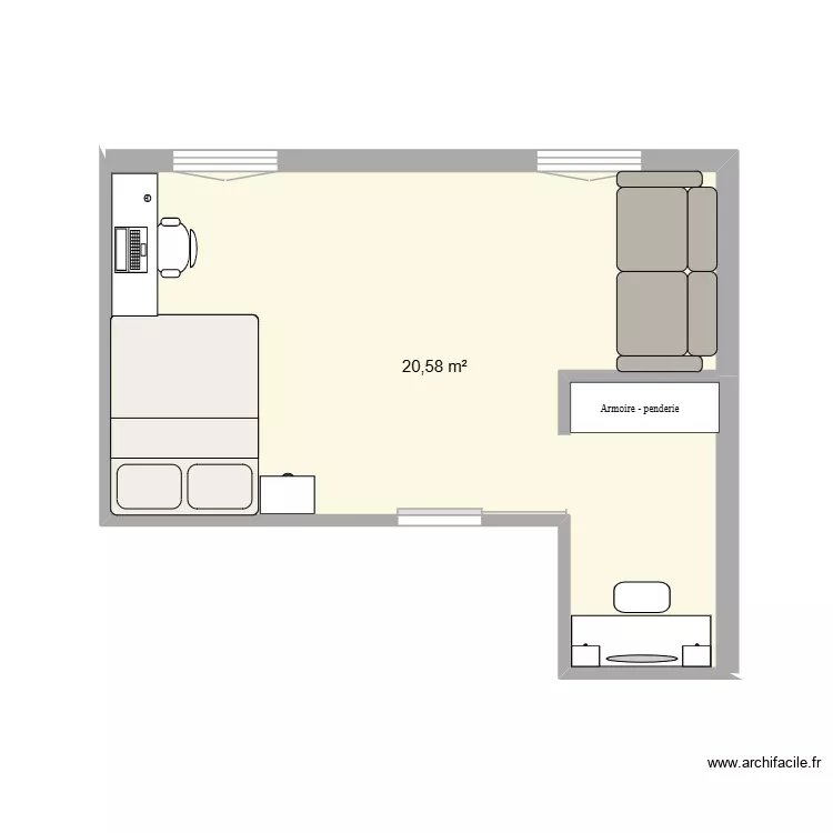 Chambre clea 4. Plan de 1  et 21 m²