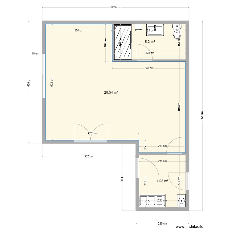plan avec cote PORTES ET CLOISON. Plan de 0 pièce et 0 m2