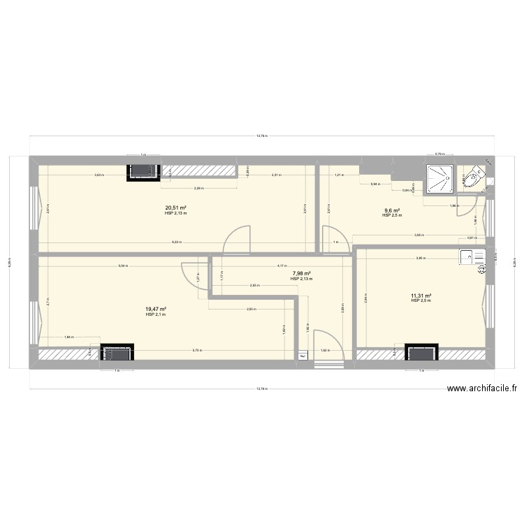 35 Malesherbes Actuel. Plan de 12 pièces et 73 m2