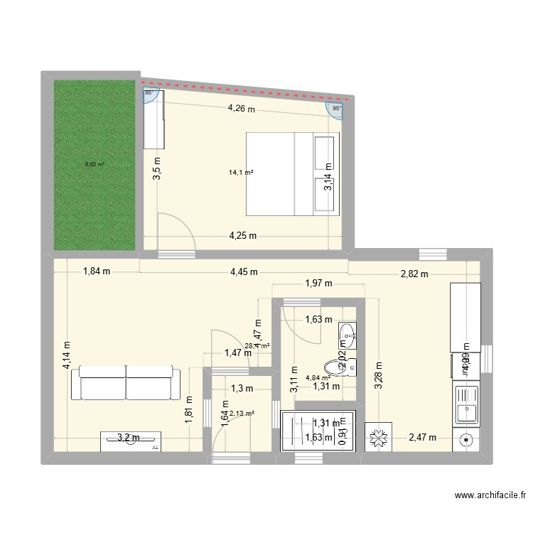 maison 3 vide. Plan de 4 pièces et 49 m2