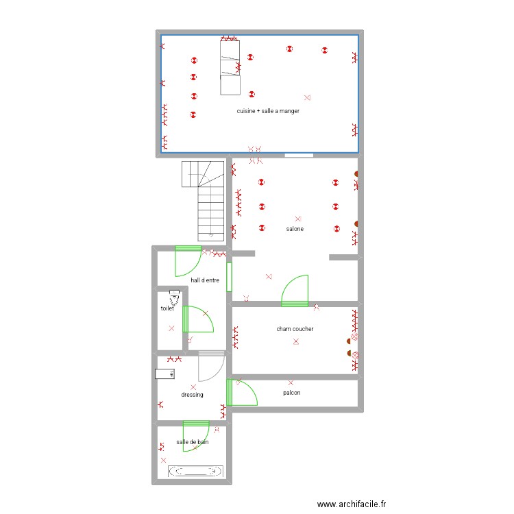 sheraz. Plan de 8 pièces et 66 m2