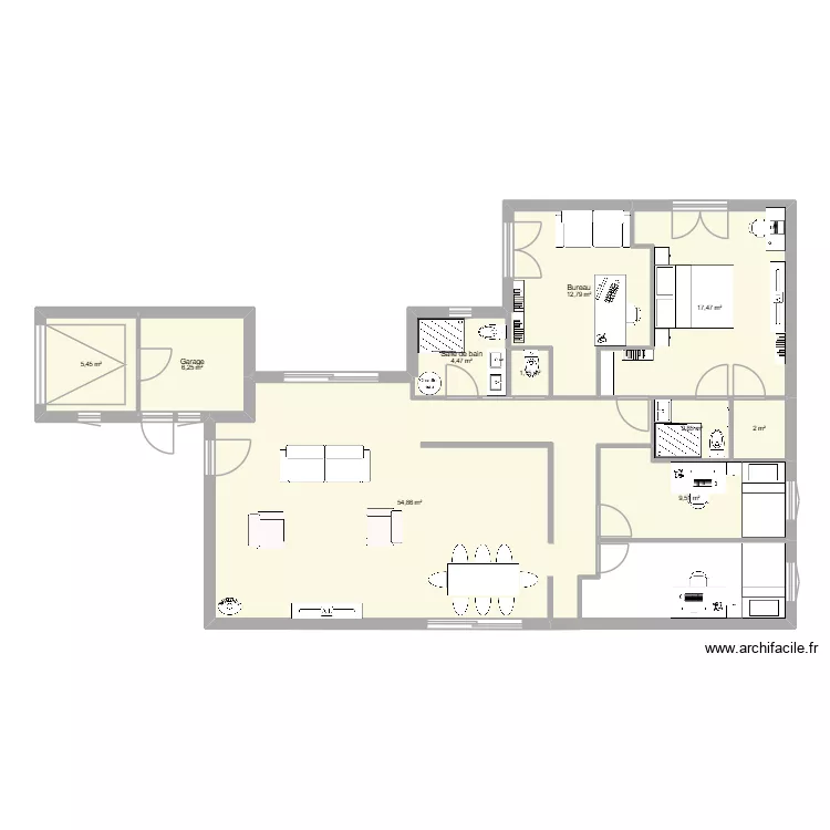 Mais Barney avec 3 chambres. Plan de 