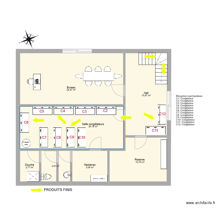 FLUX PRODUITS FINIS ER ETAGE. Plan de 7 pièces et 83 m2