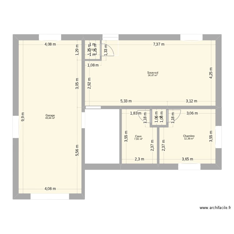 Sous Sol Maison. Plan de 6 pièces et 97 m2