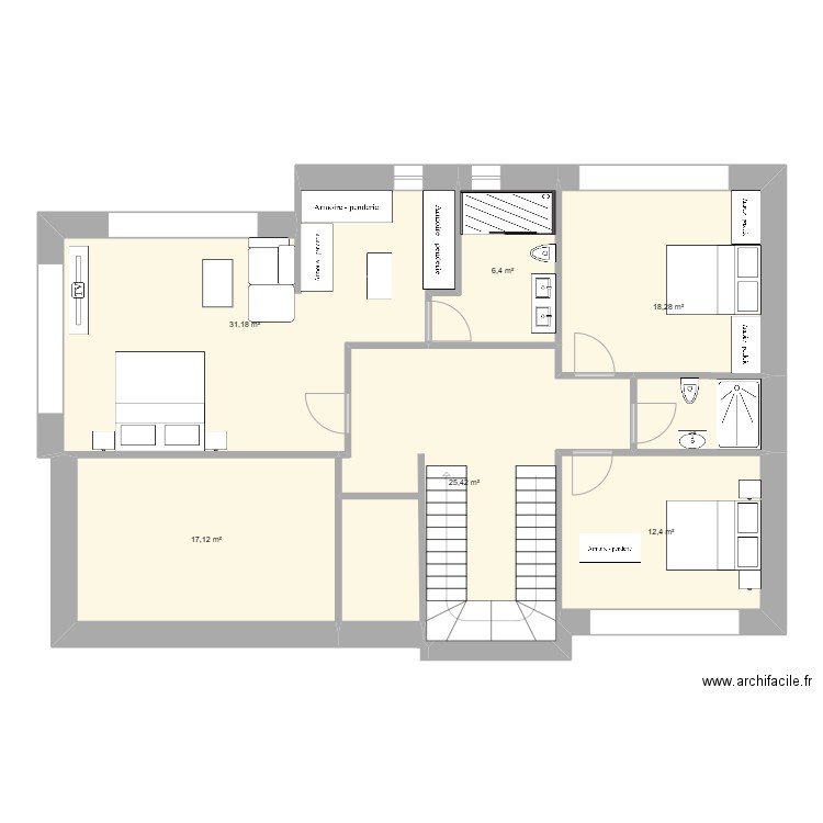 ETG. Plan de 6 pièces et 111 m2
