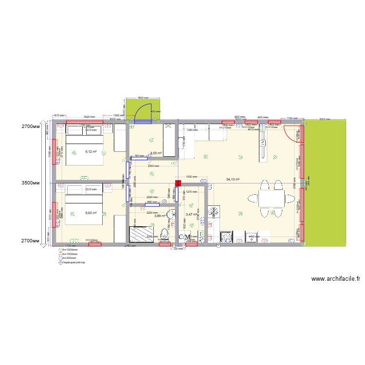 Путятино 72 эл. Plan de 8 pièces et 76 m2