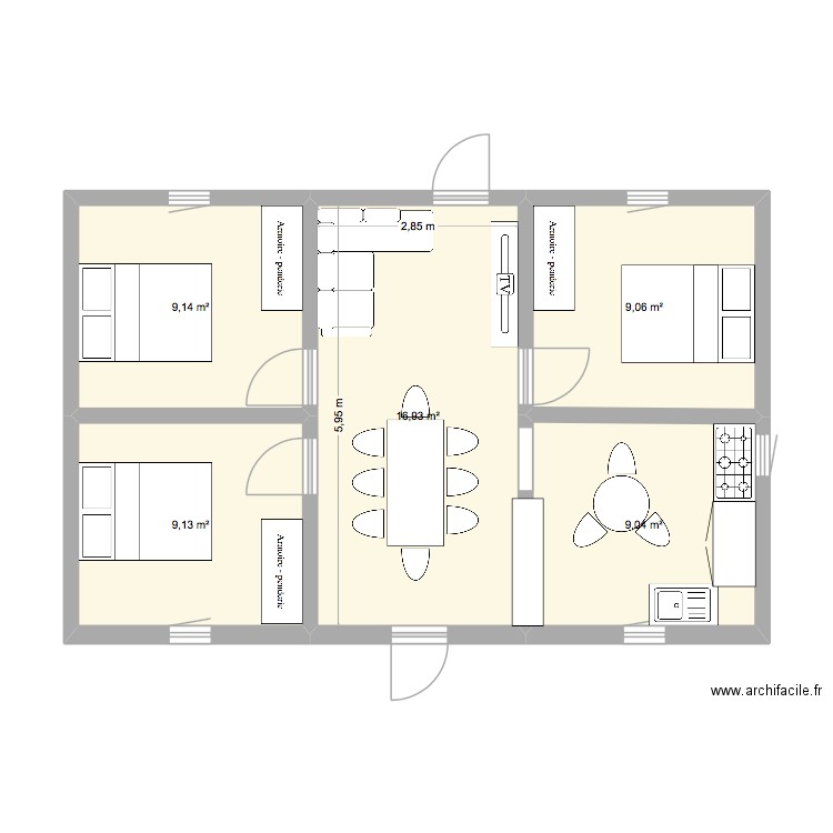 maison Jojo Guinee Bissau. Plan de 5 pièces et 53 m2