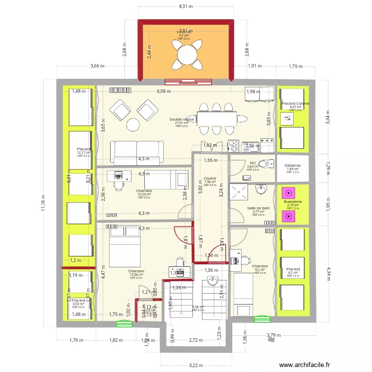 Plan 2eme Etage 2eme version. Plan de 16  et 126 m²