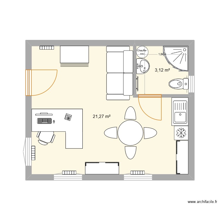 projet bureau. Plan de 3 pièces et 49 m2