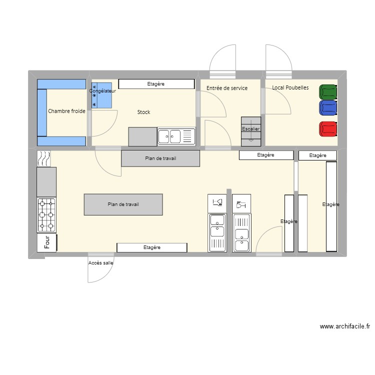 Cuisine. Plan de 6 pièces et 47 m2