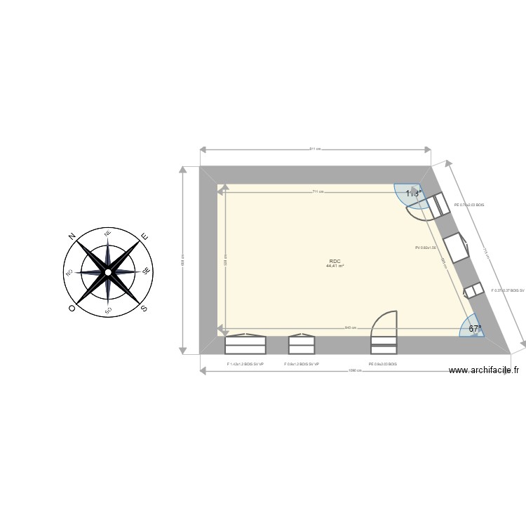 ZAVADOVSKI. Plan de 1 pièce et 44 m2