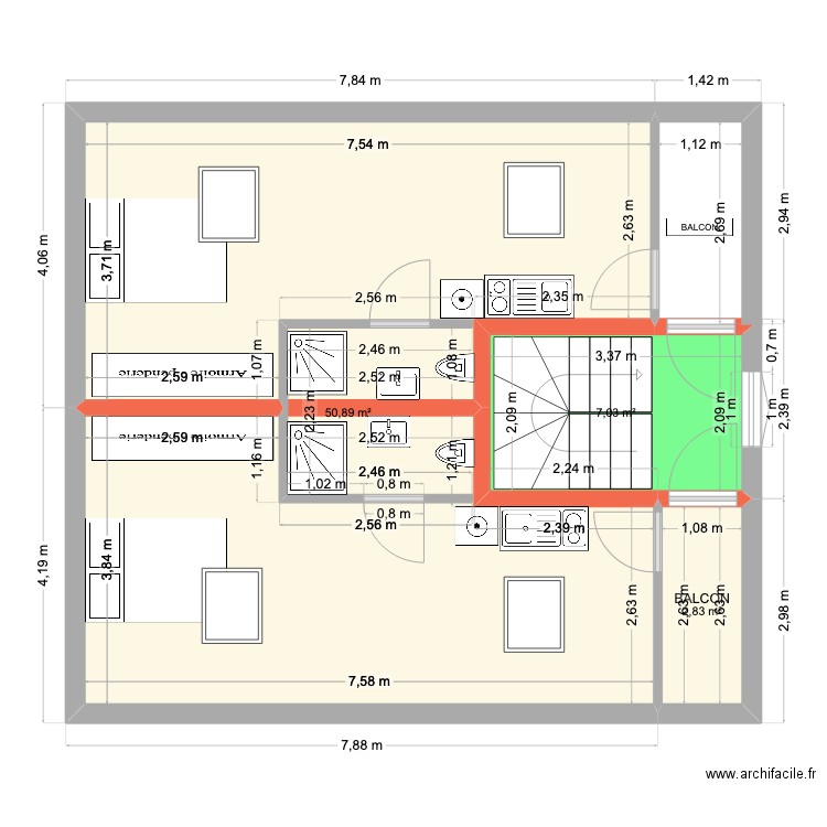 2er Maison2 hésingue. Plan de 3 pièces et 61 m2