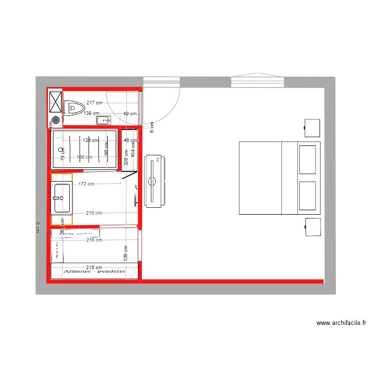 SdB Dressing Ch Parentale-3. Plan de 2 pièces et 42 m2