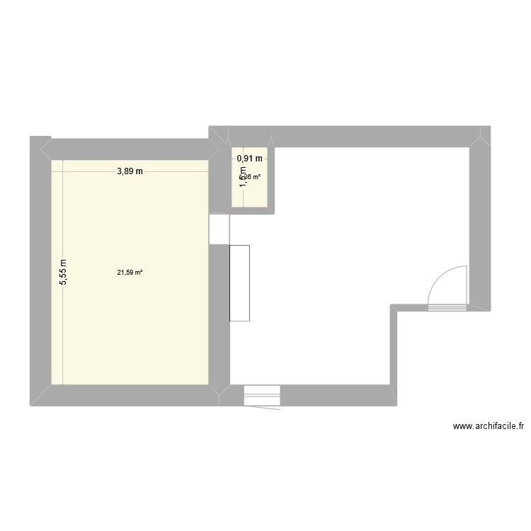 gîte. Plan de 2 pièces et 23 m2