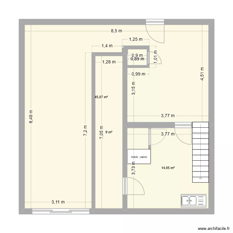 Sous-Sol Total. Plan de 3  et 68 m²