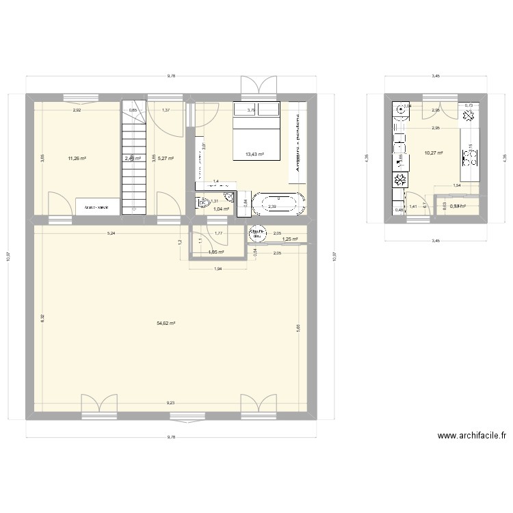 ACTUEL CUISINE. Plan de 10 pièces et 103 m2