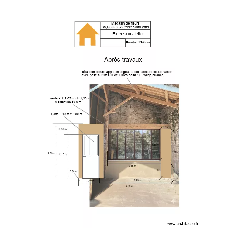 extension atelier avec porte modif 1/30 &egrave;me. Plan de 