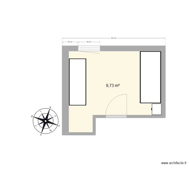 CHAMBRE 3. Plan de 1 pièce et 10 m2