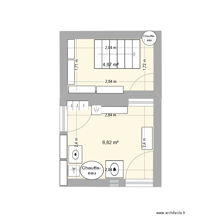 BUANDERIE. Plan de 2 pièces et 12 m2