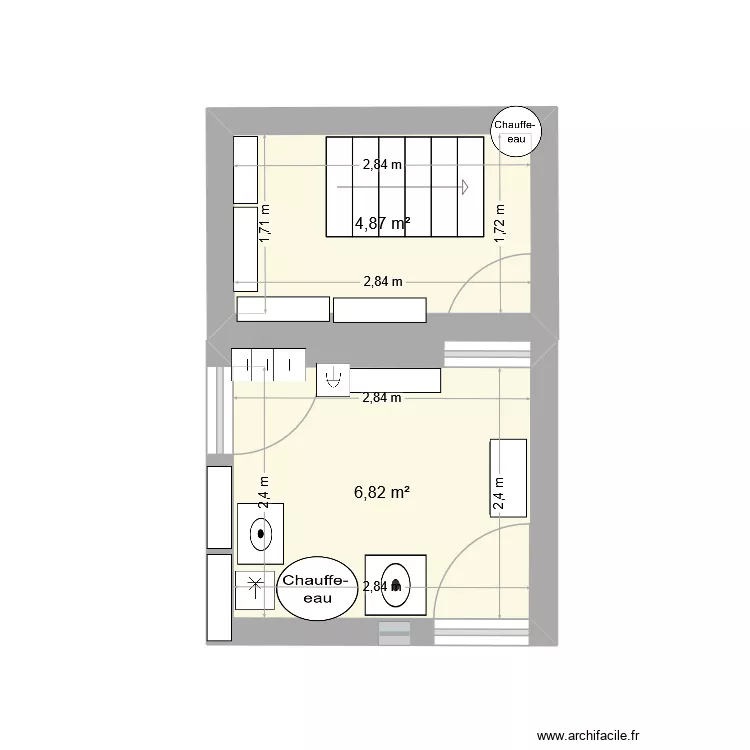 BUANDERIE. Plan de 2 pièces et 12 m²
