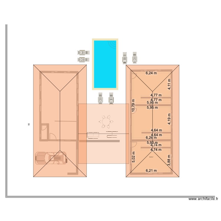 Plan 2 blocs avec toits Phase 1. Plan de 2 pièces et 95 m2