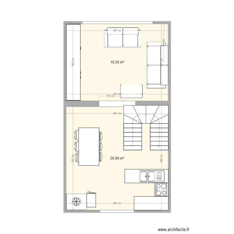 Salon-Briand. Plan de 2 pièces et 36 m2