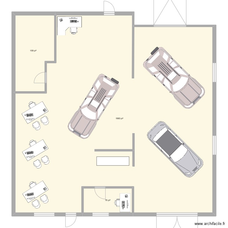 vum. Plan de 3 pièces et 205 m2