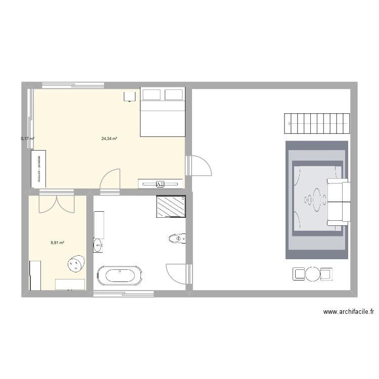 étage 1. Plan de 3 pièces et 33 m2