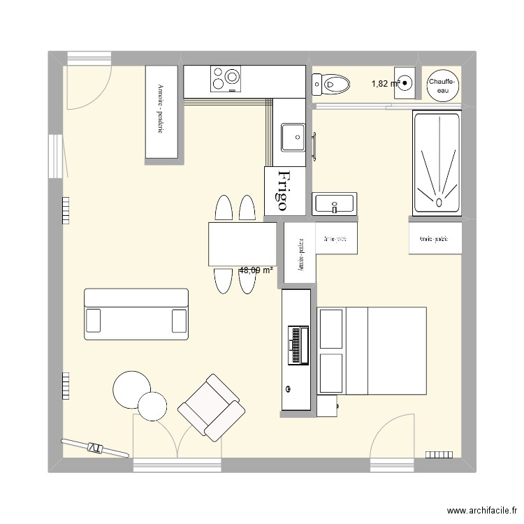 cysoing 1. Plan de 2 pièces et 50 m2