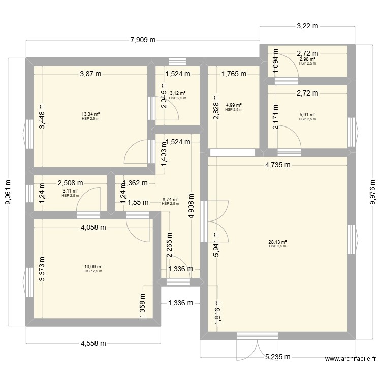 a ka. Plan de 9 pièces et 84 m2