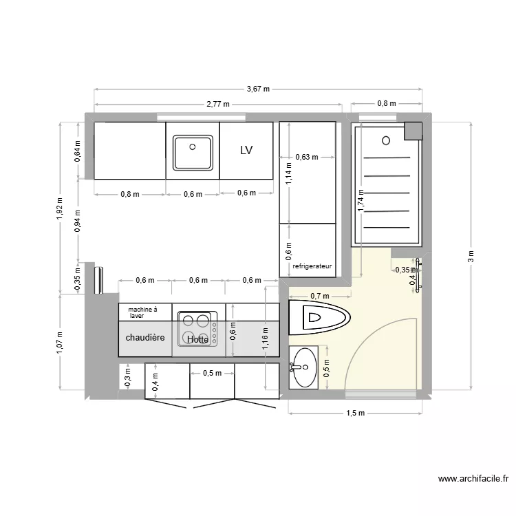 passage electricit&eacute; 2. Plan de 2  et 3 m²
