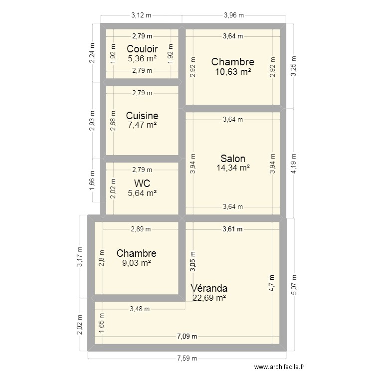 maison. Plan de 7 pièces et 75 m2