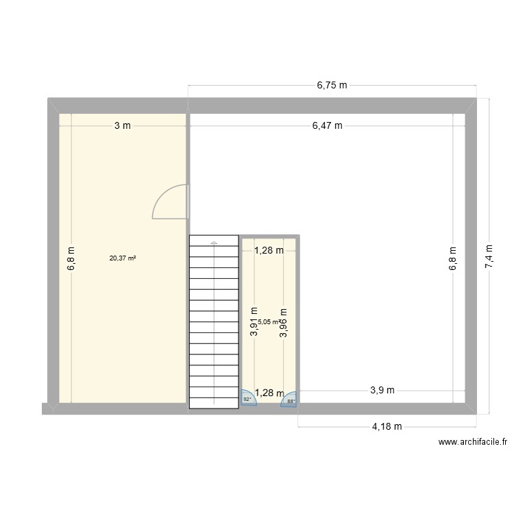 nacer RDC. Plan de 2 pièces et 25 m2