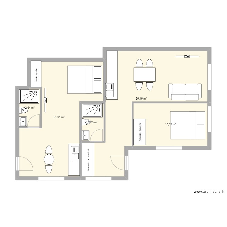 Quai du chateau 04 amenagé. Plan de 5 pièces et 63 m2