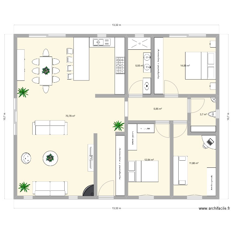 FIN DE VIE. Plan de 7 pièces et 125 m2
