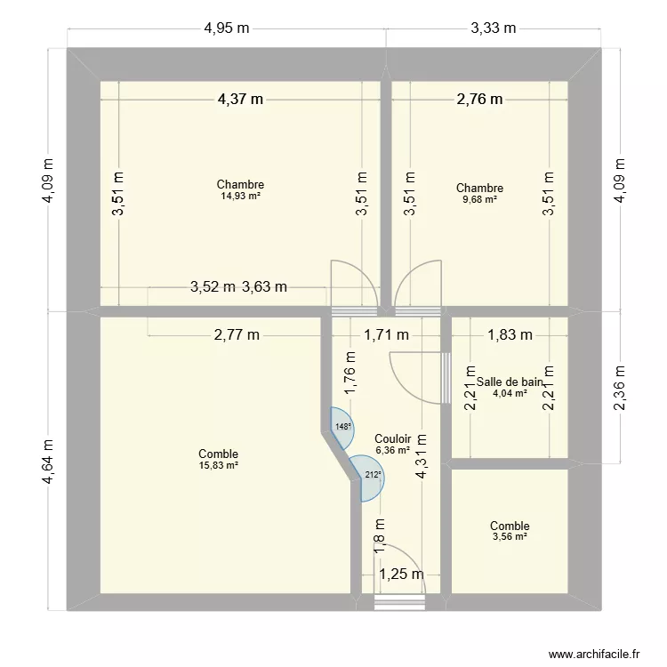 agrandissement DP. Plan de 6 pièces et 54 m²