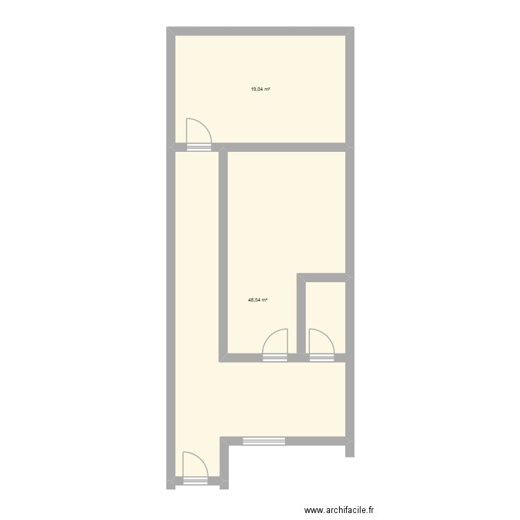 appart. Plan de 2 pièces et 68 m2