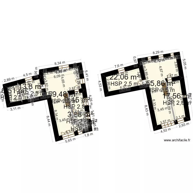 mondoux exixtant. Plan de 9  et 190 m²