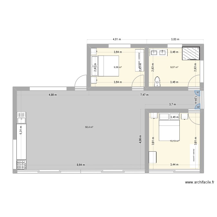 Itacare. Plan de 4 pièces et 82 m2