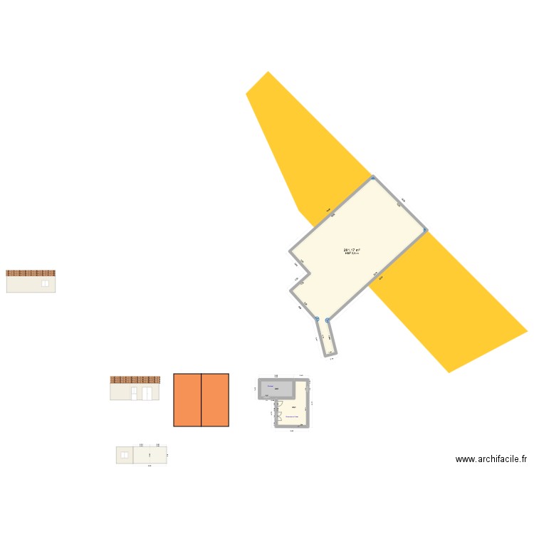 extension. Plan de 3 pièces et 324 m2