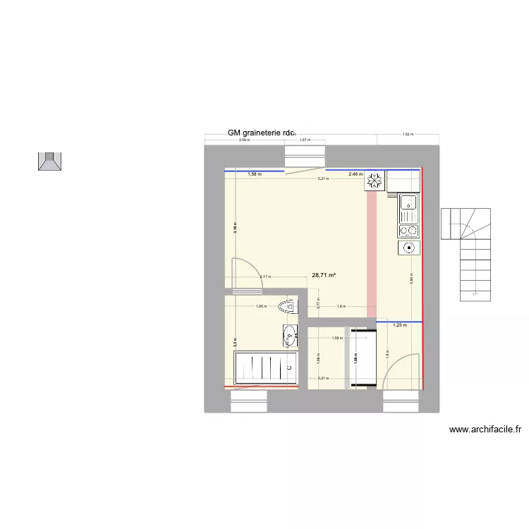 GM graineterie rdc 12/01/26. Plan de 1 pièce et 29 m²