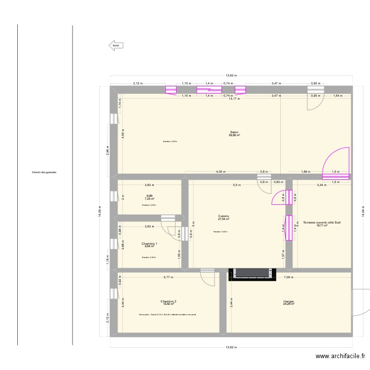 Maison Guiraudis. Plan de 7 pièces et 165 m2