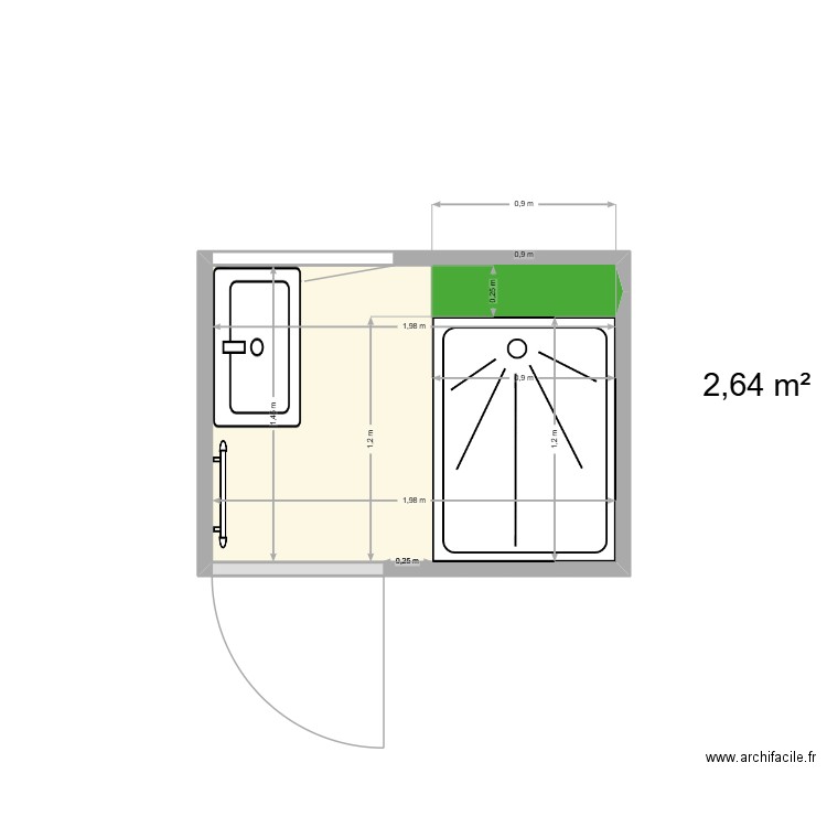 SDB AABKARI. Plan de 1 pièce et 3 m2
