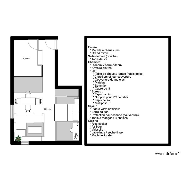 home. Plan de 2 pièces et 36 m2