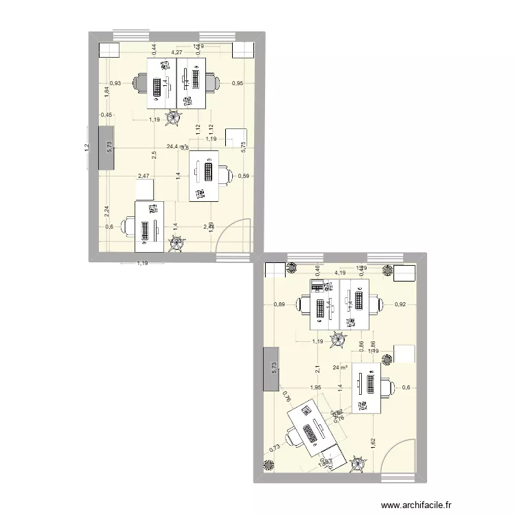 bureau option 1. Plan de 2  et 48 m²